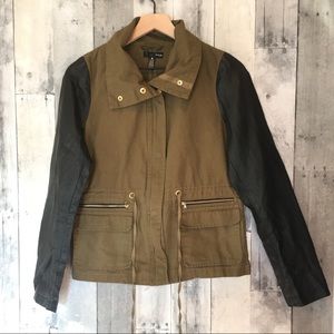 Aqua Clothing Faux Leather Sleeve Utility Jacket